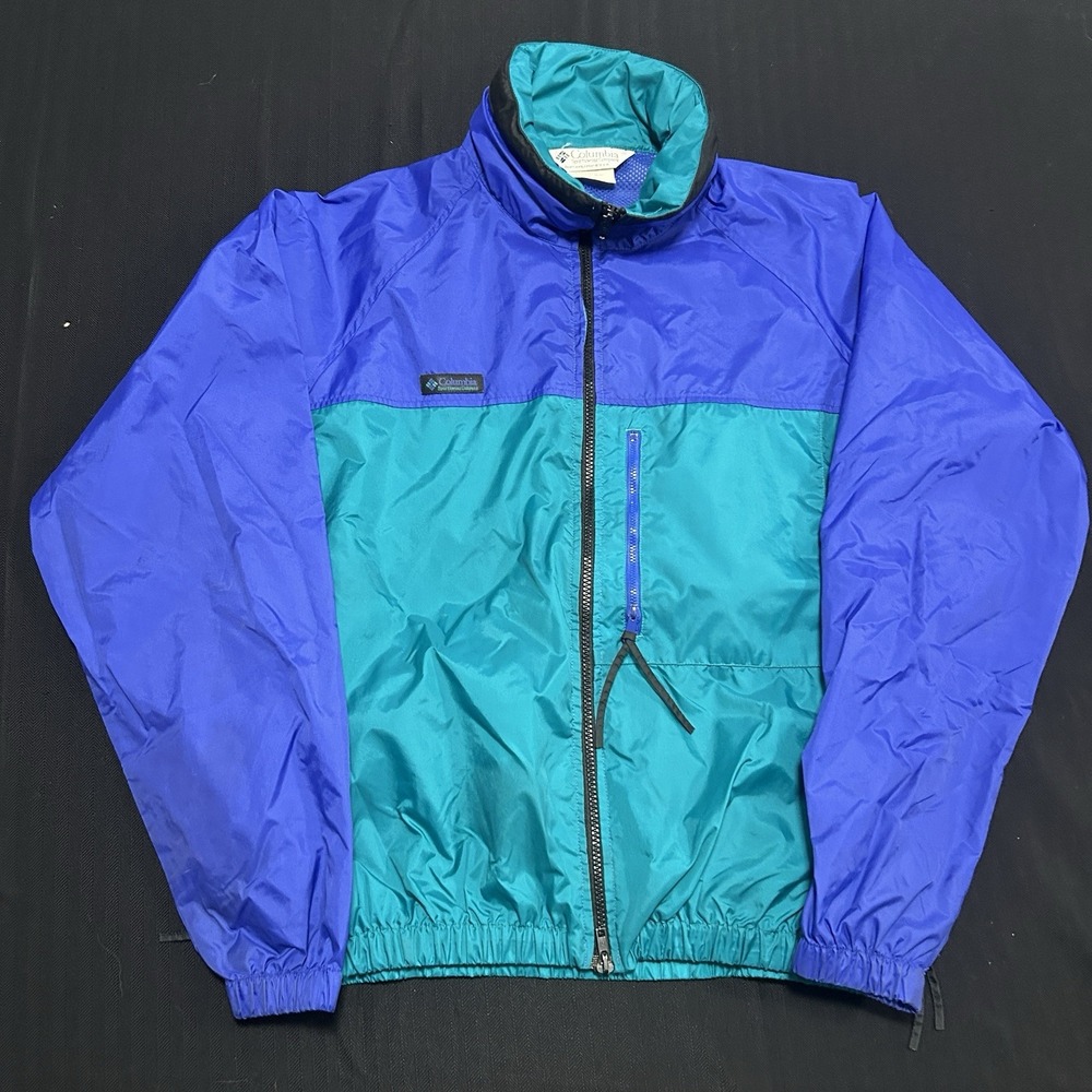 Vintage Colombia Wind Breaker Zip-Up Men's Medium Color Block Blue 90s